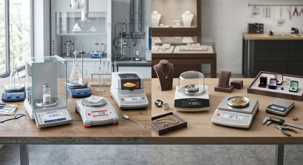 Timbangan emas digital dan timbangan analitik sebagai bagian dari macam macam timbangan dan fungsinya.